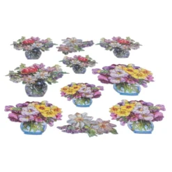 3-D Relief-Sticker, Blumen in Glasvasen 5, Folienveredelung Hellgold, versch. Größen, selbstklebend