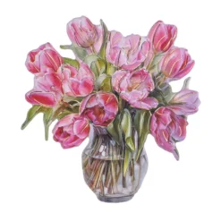3-D Relief-Sticker, Blumen in Glasvasen 1, Folienveredelung Hellgold, versch. Größen, selbstklebend
