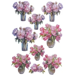3-D Relief-Sticker, Blumen in Glasvasen 1, Folienveredelung Hellgold, versch. Größen, selbstklebend