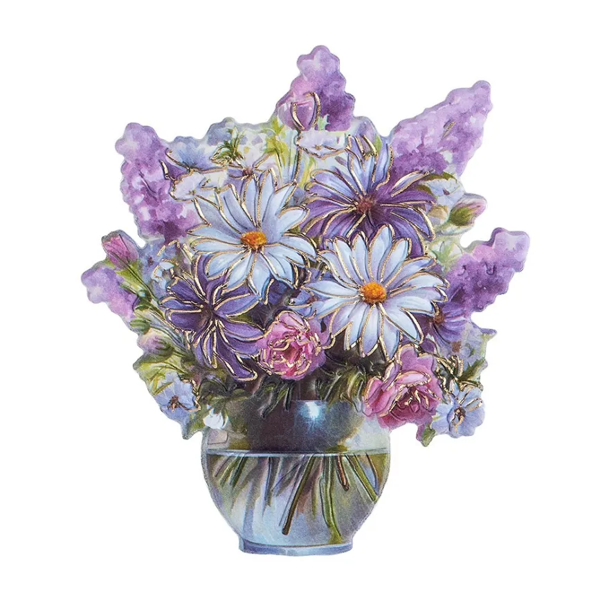 3-D Relief-Sticker, Blumen in Glasvasen 4, Folienveredelung Hellgold, versch. Größen, selbstklebend