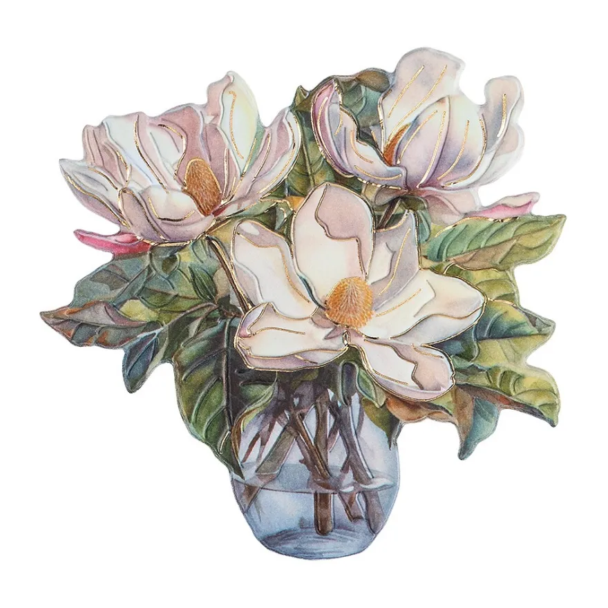 3-D Relief-Sticker, Blumen in Glasvasen 3, Folienveredelung Hellgold, versch. Größen, selbstklebend