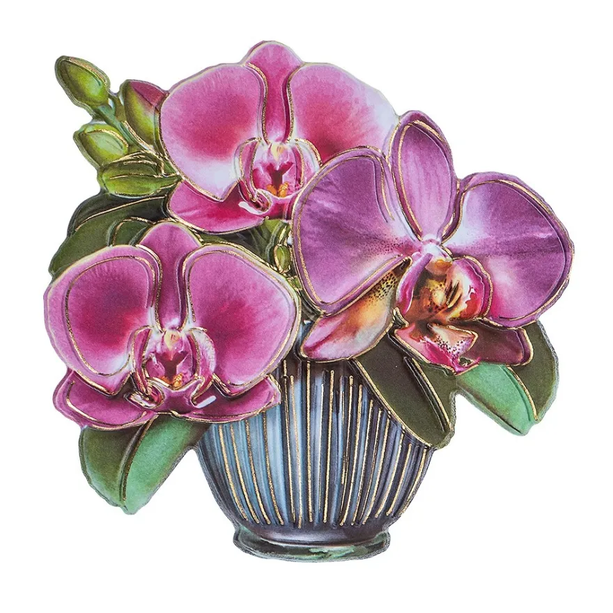 3-D Relief-Sticker, Blumen in Kannen 2, Folienveredelung Hellgold, versch. Größen, selbstklebend