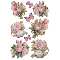 3-D Relief-Sticker, Blumen in Tasse 8, verschiedene Größen, selbstklebend