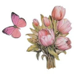 3-D Relief-Sticker, Blumen in Tasse 8, verschiedene Größen, selbstklebend