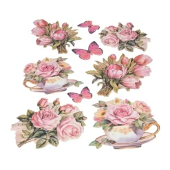 3-D Relief-Sticker, Blumen in Tasse 8, verschiedene Größen, selbstklebend