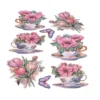 3-D Relief-Sticker, Blumen in Tasse 6, Glitzerveredelung irisierend, versch. Größen, selbstklebend