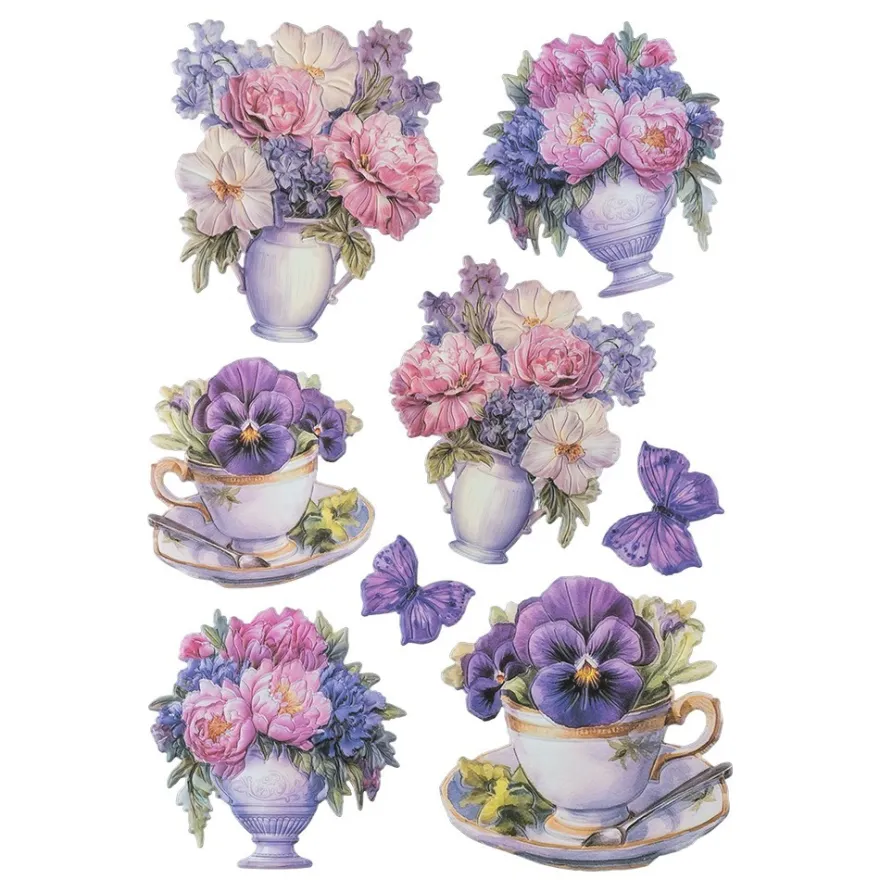 3-D Relief-Sticker, Blumen in Tasse 9, verschiedene Größen, selbstklebend
