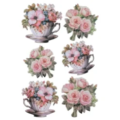 3-D Relief-Sticker, Blumen in Tasse 7, verschiedene Größen, selbstklebend