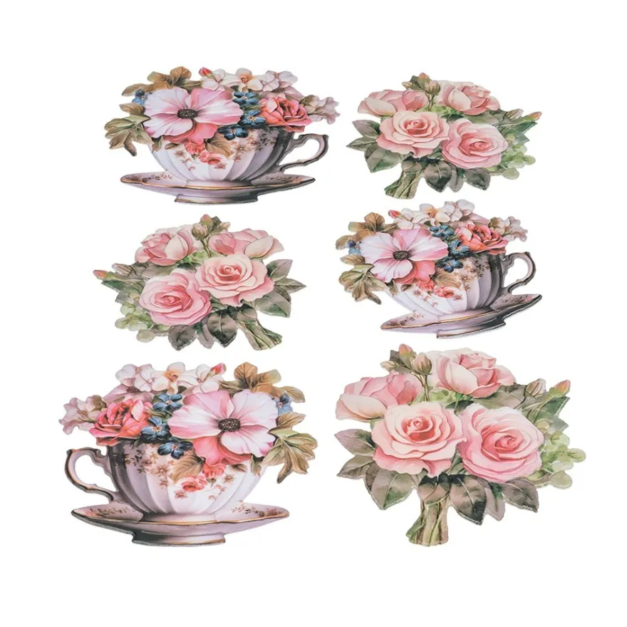 3-D Relief-Sticker, Blumen in Tasse 7, verschiedene Größen, selbstklebend