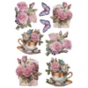 3-D Relief-Sticker, Blumen in Tasse 4, Glitzerveredelung irisierend, versch. Größen, selbstklebend