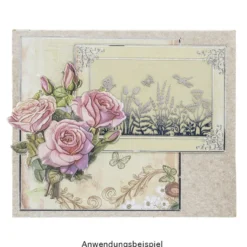 3-D Relief-Sticker, Blumen in Tasse 4, Glitzerveredelung irisierend, versch. Größen, selbstklebend