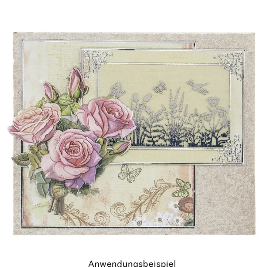 3-D Relief-Sticker, Blumen in Tasse 4, Glitzerveredelung irisierend, versch. Größen, selbstklebend
