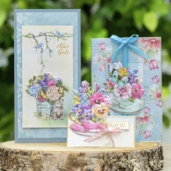 3-D Relief-Sticker, Blumen in Tassen 2, verschiedene Größen, selbstklebend