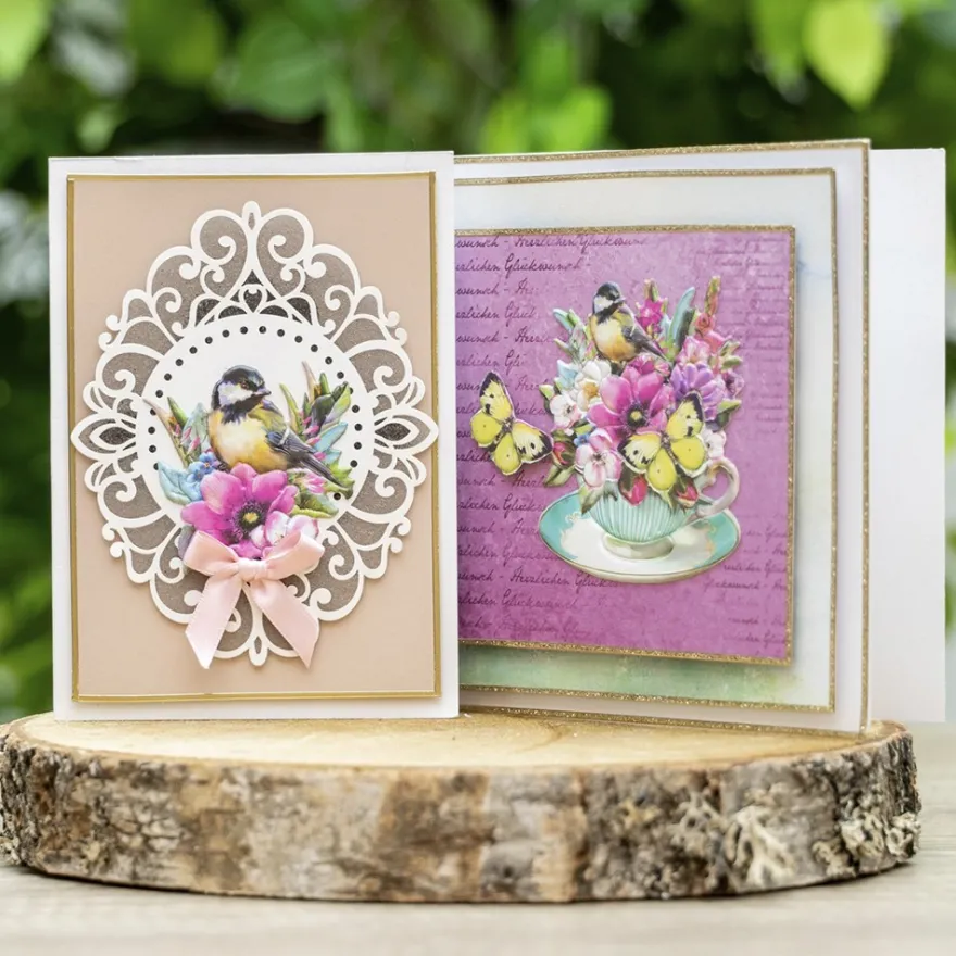 3-D Relief-Sticker, Blumen in Tassen 2, verschiedene Größen, selbstklebend