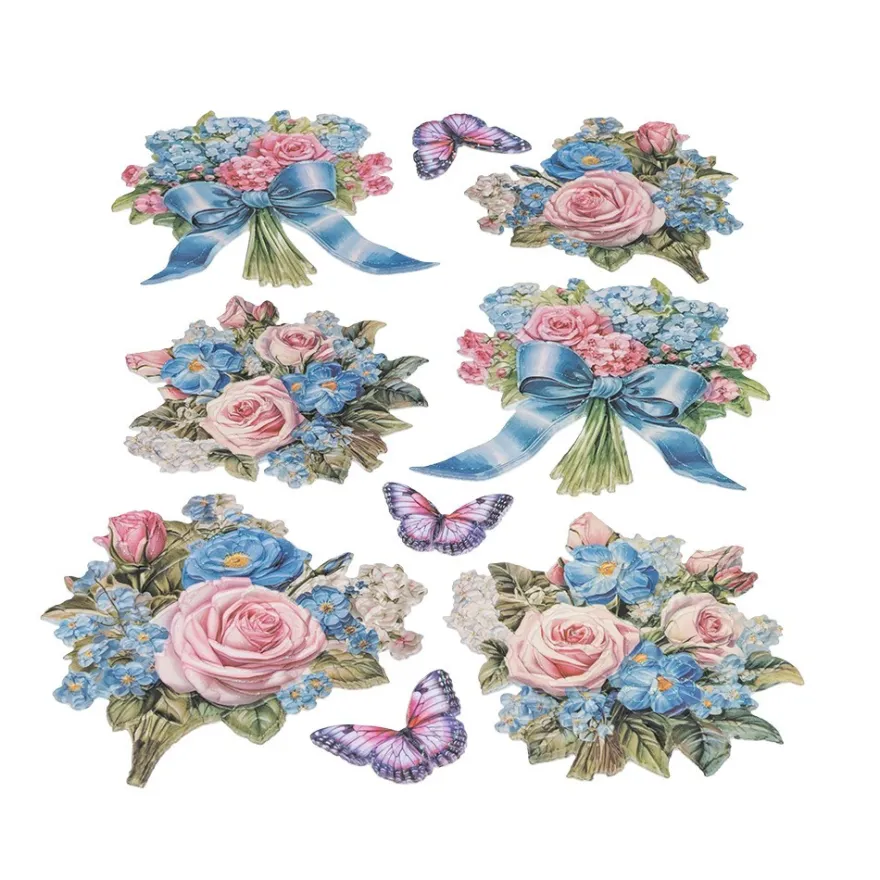 3-D Relief-Sticker, Blumen mit Schleife, Glitzerveredelung irisierend, versch. Größen, selbstklebend