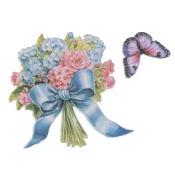 3-D Relief-Sticker, Blumen mit Schleife, Glitzerveredelung irisierend, versch. Größen, selbstklebend