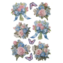 3-D Relief-Sticker, Blumen mit Schleife, Glitzerveredelung irisierend, versch. Größen, selbstklebend