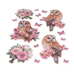 3-D Relief-Sticker, Eulen mit Blumen, verschiedene Größen, selbstklebend