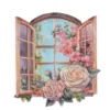 3-D Relief-Sticker, Fenster mit Blumen 2, Folienveredelung Hellgold, versch. Größen, selbstklebend