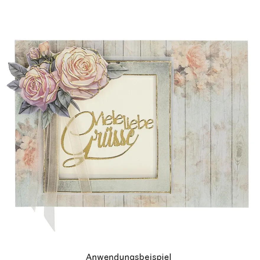 3-D Relief-Sticker, Fenster mit Blumen 2, Folienveredelung Hellgold, versch. Größen, selbstklebend