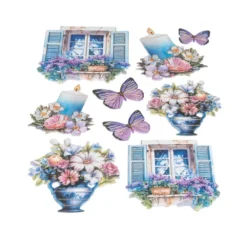 3-D Relief-Sticker, Fenster mit Blumen 3, Folienveredelung Hellgold, versch. Größen, selbstklebend