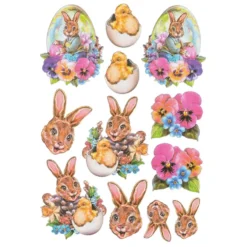 3-D Relief-Sticker, Fröhliche Osterhasen 3, verschiedene Größen, selbstklebend