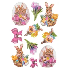 3-D Relief-Sticker, Fröhliche Osterhasen 5, verschiedene Größen, selbstklebend