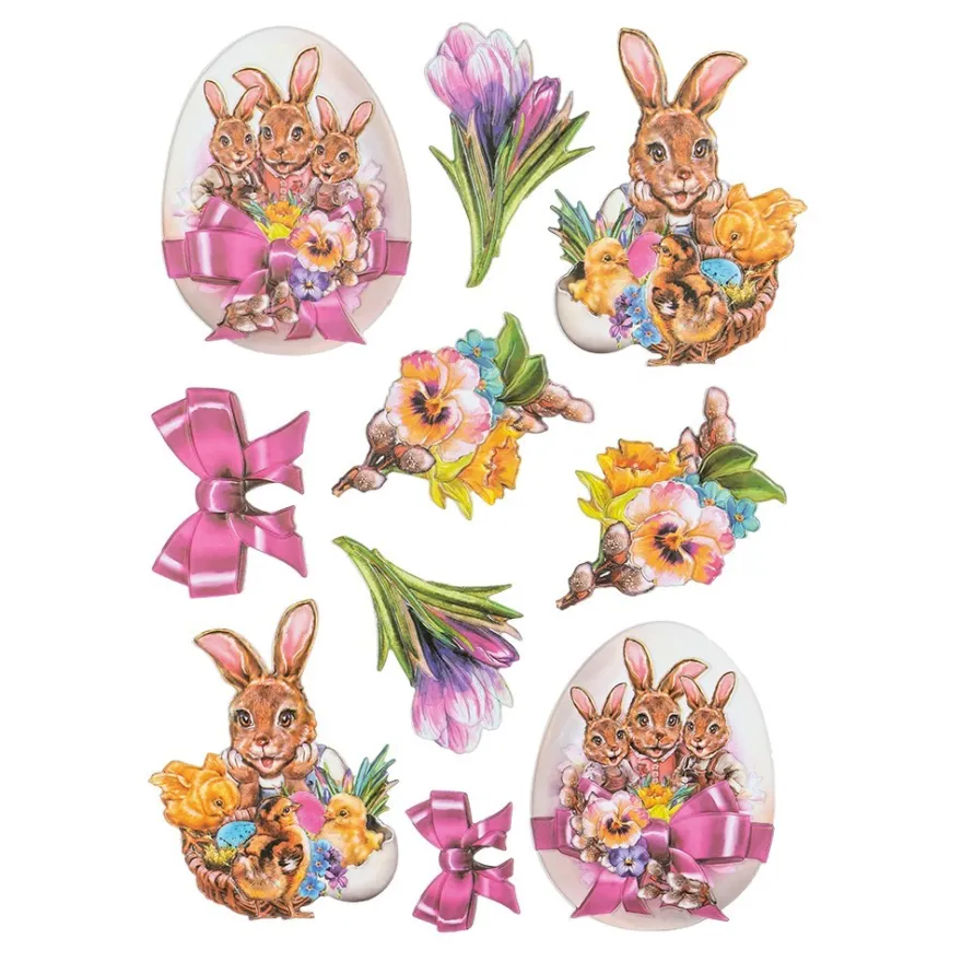 3-D Relief-Sticker, Fröhliche Osterhasen 5, verschiedene Größen, selbstklebend