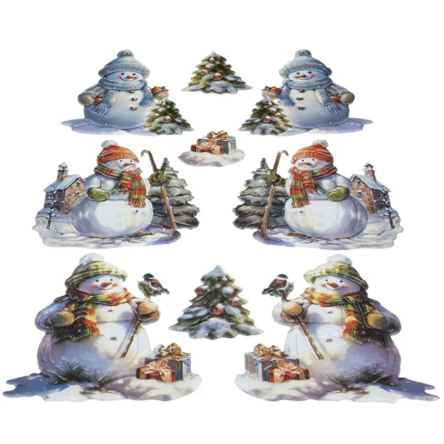 3-D Relief-Sticker, Fröhliche Schneemänner, versch. Größen, selbstklebend