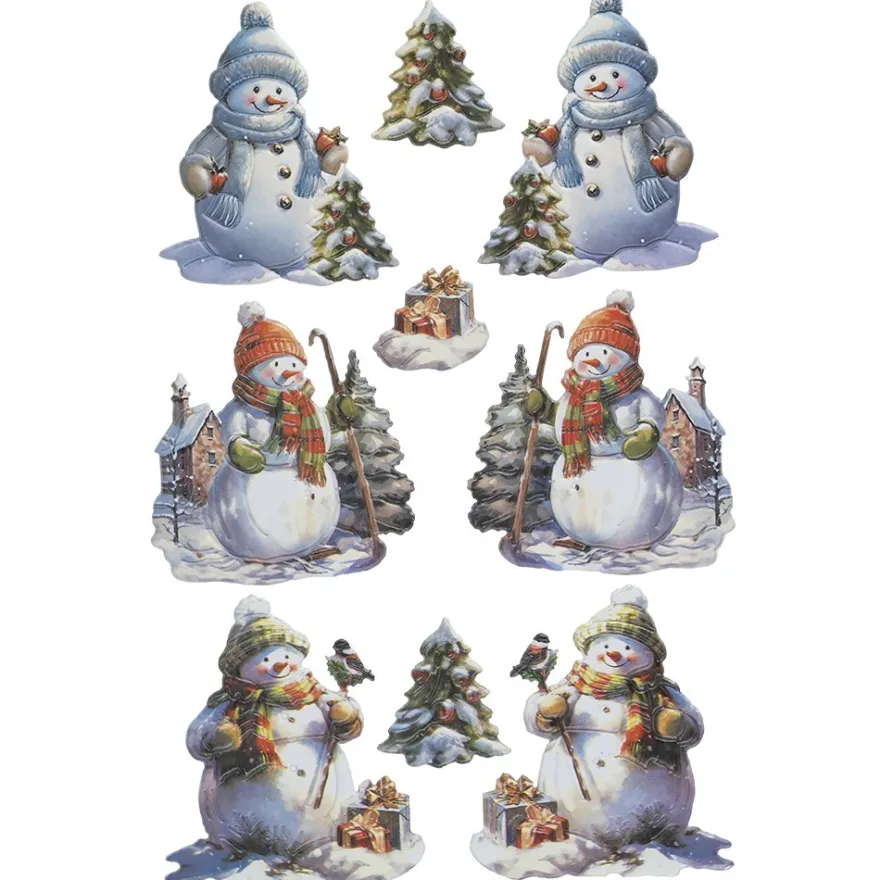 3-D Relief-Sticker, Fröhliche Schneemänner, versch. Größen, selbstklebend