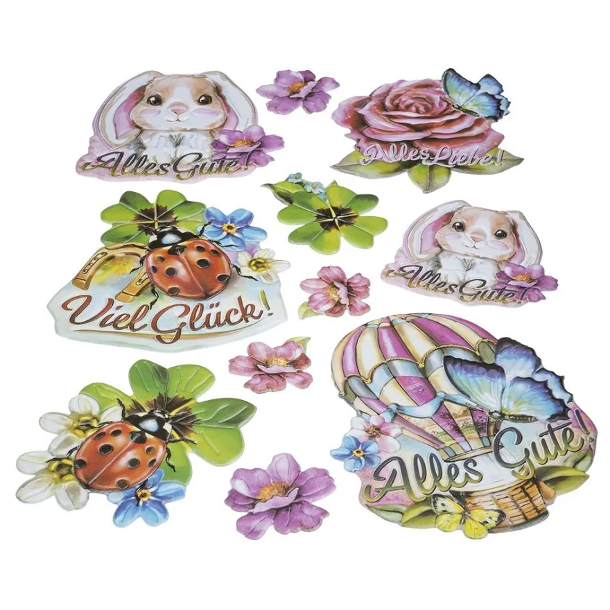 3-D Relief-Sticker, Glückwünsche 1, versch. Größen, selbstklebend
