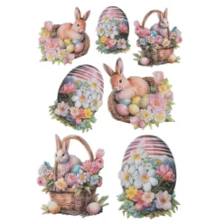 3-D Relief-Sticker, Hase im Korb, verschiedene Größen, selbstklebend
