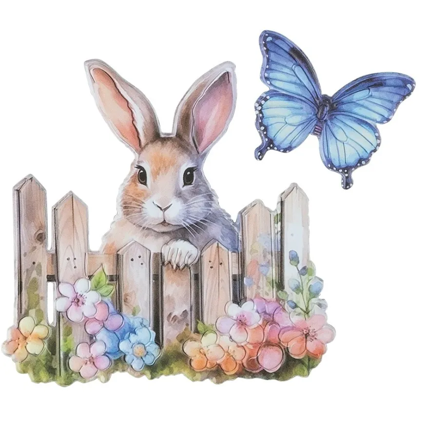 3-D Relief-Sticker, Hase mit Zaun, verschiedene Größen, selbstklebend