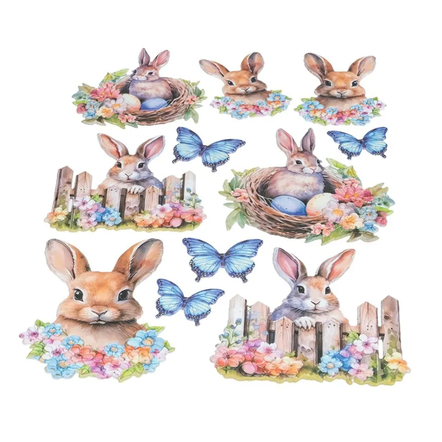 3-D Relief-Sticker, Hase mit Zaun, verschiedene Größen, selbstklebend