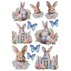 3-D Relief-Sticker, Hase mit Zaun, verschiedene Größen, selbstklebend