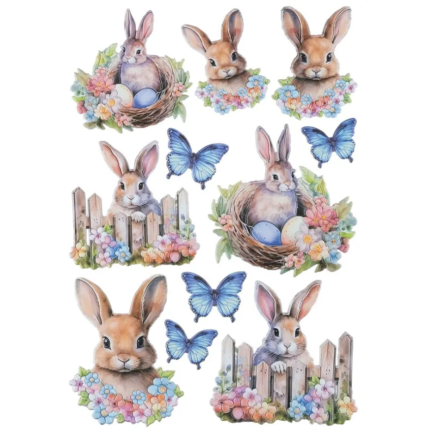 3-D Relief-Sticker, Hase mit Zaun, verschiedene Größen, selbstklebend