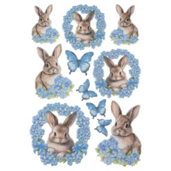 3-D Relief-Sticker, Hasen im Blütenkranz, verschiedene Größen, selbstklebend