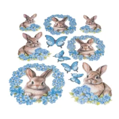 3-D Relief-Sticker, Hasen im Blütenkranz, verschiedene Größen, selbstklebend