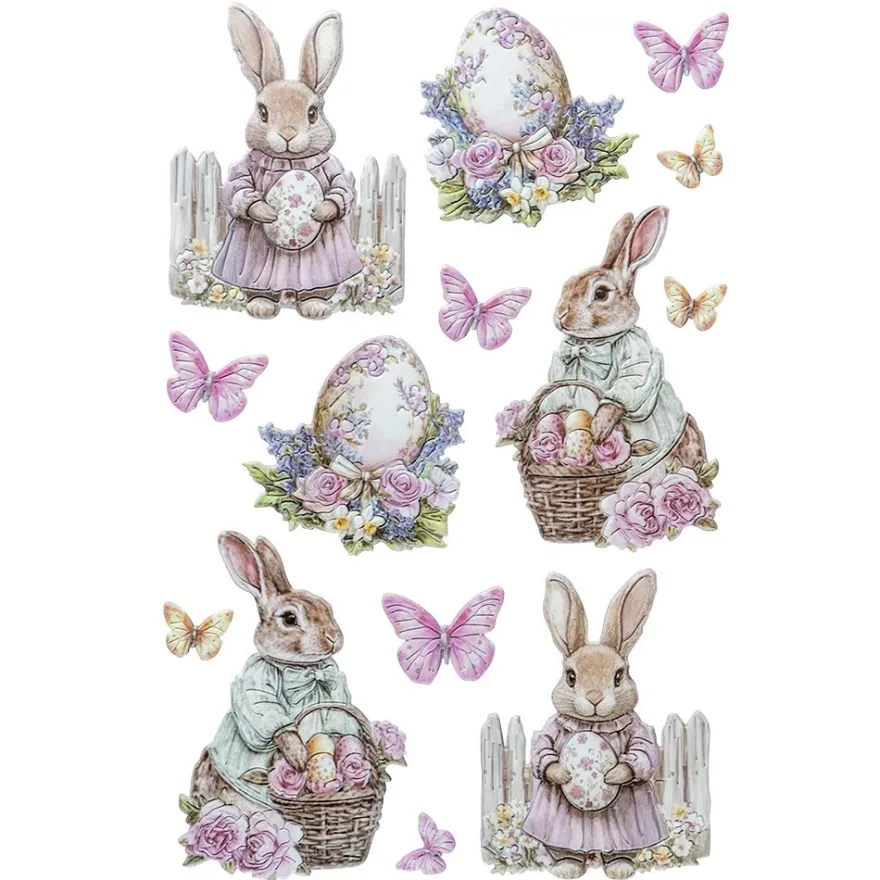 3-D Relief-Sticker, Hasen mit Frühlingsblumen 5, versch. Größen, selbstklebend