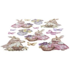 3-D Relief-Sticker, Hasen mit Frühlingsblumen 4, versch. Größen, selbstklebend