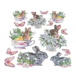 3-D Relief-Sticker, Hase und Küken in Tasse, versch. Größen, selbstklebend