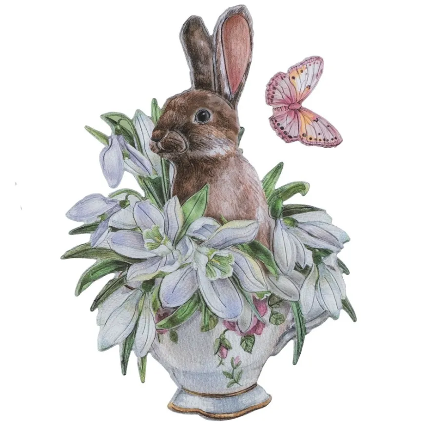 3-D Relief-Sticker, Hase und Küken in Tasse, versch. Größen, selbstklebend
