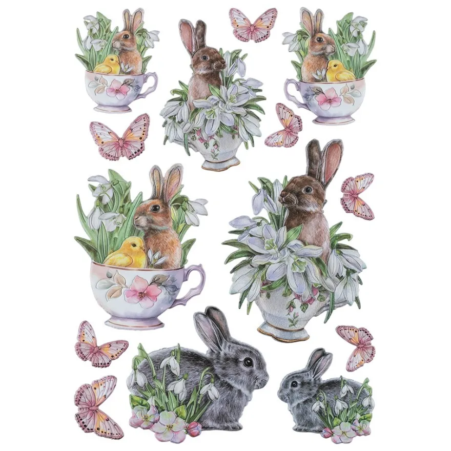3-D Relief-Sticker, Hase und Küken in Tasse, versch. Größen, selbstklebend