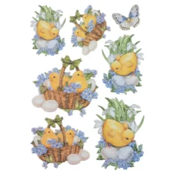 3-D Relief-Sticker, Küken im Korb, verschiedene Größen, selbstklebend