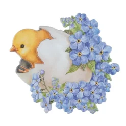 3-D Relief-Sticker, Küken mit Ei & blauen Blumen, versch. Größen, selbstklebend