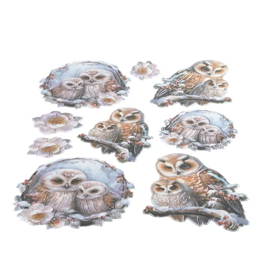 3-D Relief-Sticker, Kuschel-Eulen 1, verschiedene Größen, selbstklebend