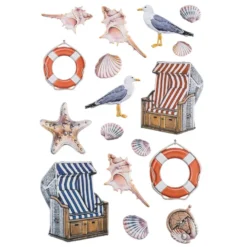 3-D Relief-Sticker, Maritim, Strandkorb, verschiedene Größen, selbstklebend
