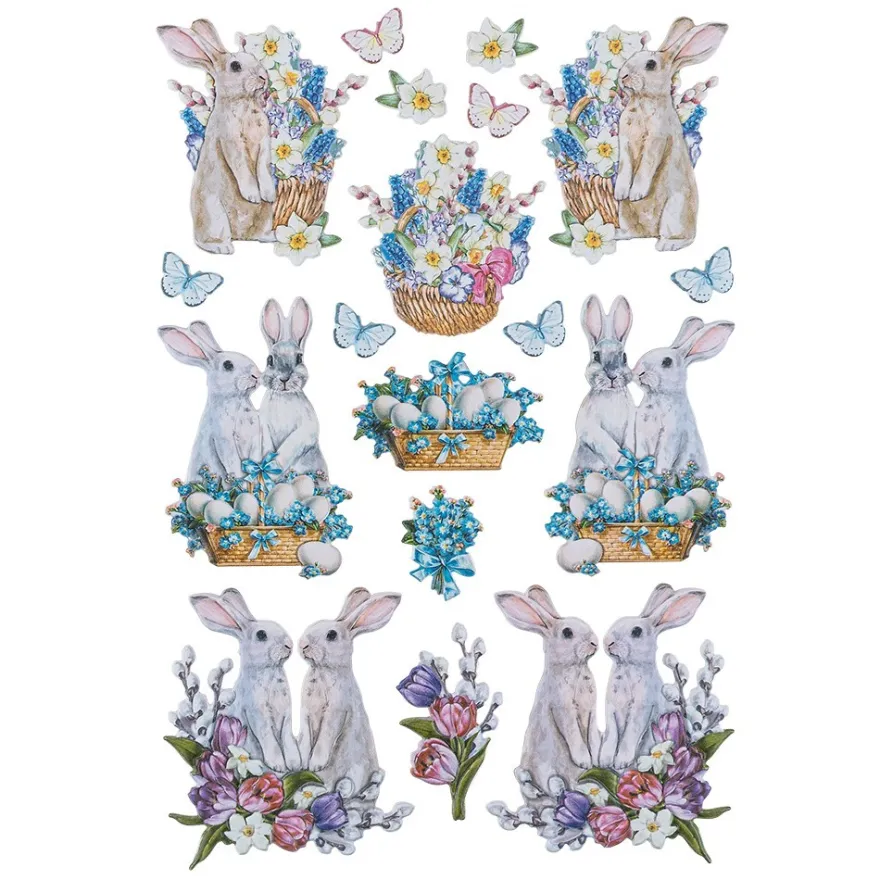 3-D Relief-Sticker, Niedliche Hasen 5, 21cm x 30cm, verschiedene Größen, selbstklebend