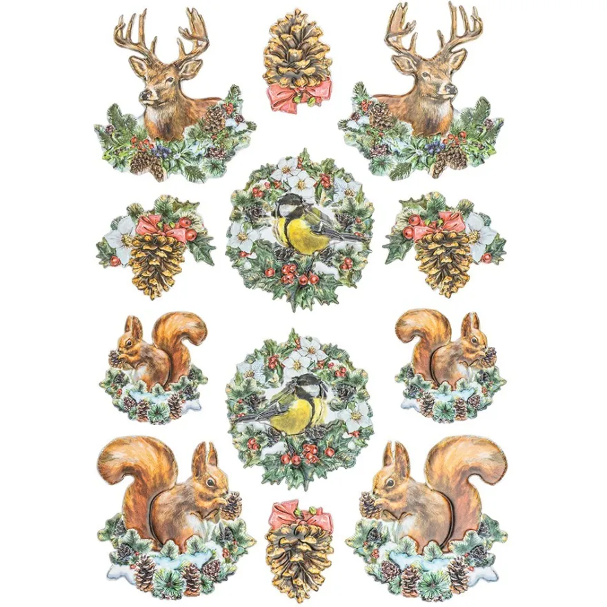 3-D Relief-Sticker, Nostalgie-Weihnachten 5, versch. Größen, selbstklebend
