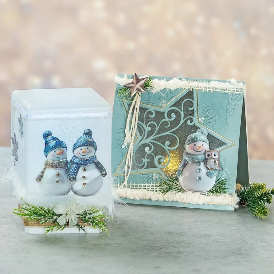 3-D Relief-Sticker, Porzellan-Optik, Weihnachtsfloristik & Schneemänner, versch. Größen, 5 Bogen